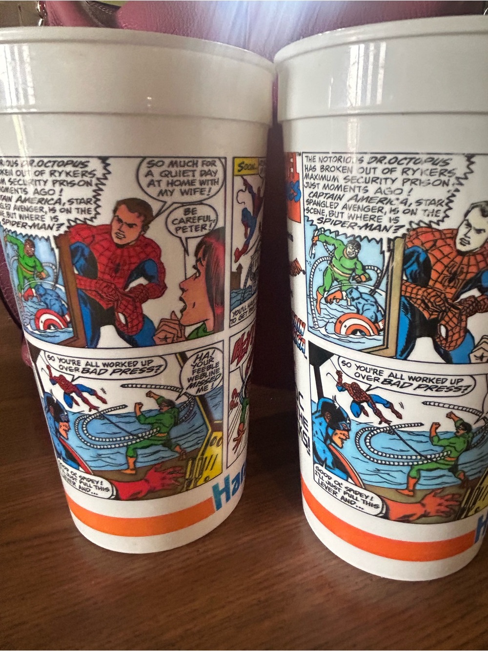 1990 Hardees Vintage Marvel Entertainment Comic Cup. One cup slightly faded!